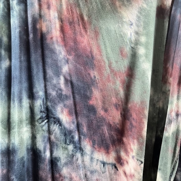 Coin 1804 Hooded Grunge Tie Dye Duster Open Cardigan M Fairy Olive Green Navy - Picture 3 of 9